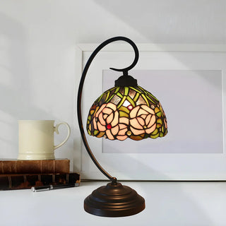 Tiffany Dome Stained Glass Rose Pattern Desk Lamp Zawala Image - 1