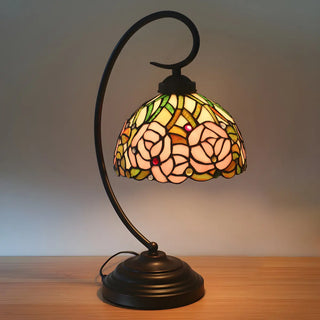 Tiffany Dome Stained Glass Rose Pattern Desk Lamp Zawala Image - 2