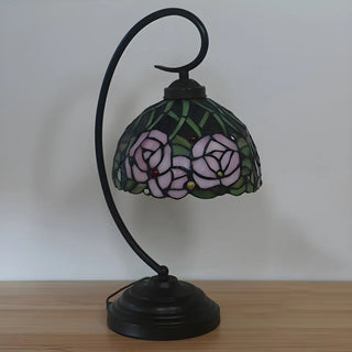 Tiffany Dome Stained Glass Rose Pattern Desk Lamp Zawala Image - 3