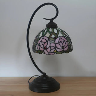 Tiffany Dome Stained Glass Rose Pattern Desk Lamp Zawala Image - 5