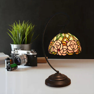 Tiffany Dome Stained Glass Rose Pattern Desk Lamp Zawala Image - 6