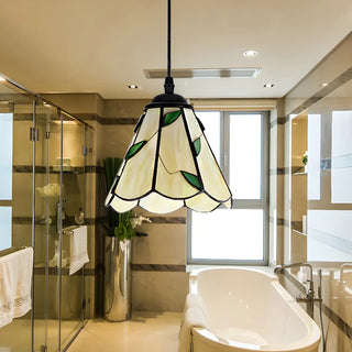 ZOWALA - Tiffany Stained Glass Green Leaves Dome Pendant Light Image - 2