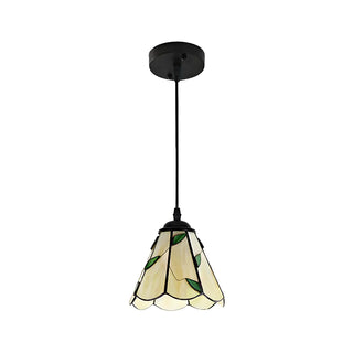 ZOWALA - Tiffany Stained Glass Green Leaves Dome Pendant Light Image - 4
