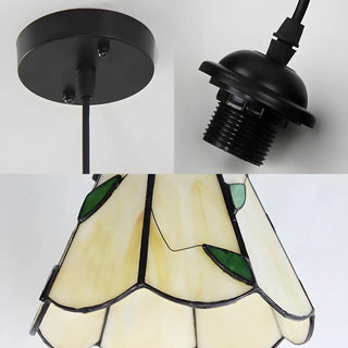 ZOWALA - Tiffany Stained Glass Green Leaves Dome Pendant Light Image - 5