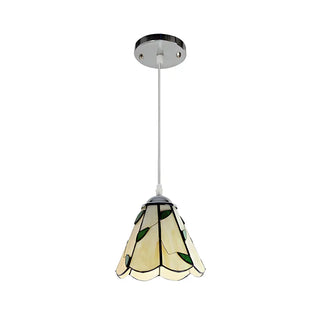 ZOWALA - Tiffany Stained Glass Green Leaves Dome Pendant Light Image - 6