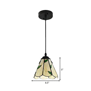 ZOWALA - Tiffany Stained Glass Green Leaves Dome Pendant Light #size