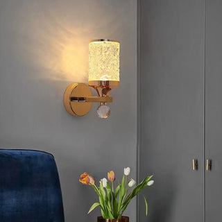 Gold Textured Glass Geometric Bedroom Wall Sconce Zawala Image - 1