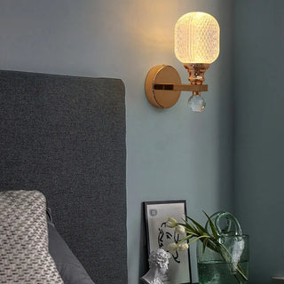Gold Textured Glass Geometric Bedroom Wall Sconce Zawala Image - 2