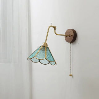 - Vintage Green Floral Metal Wall Lamp with Pull Chain Image - 4