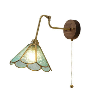 - Vintage Green Floral Metal Wall Lamp with Pull Chain Image - 5