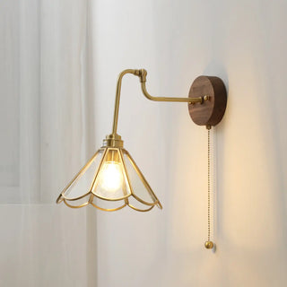 - Vintage Green Floral Metal Wall Lamp with Pull Chain Image - 6