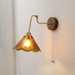 - Vintage Green Floral Metal Wall Lamp with Pull Chain Image - 7