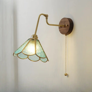 - Vintage Green Floral Metal Wall Lamp with Pull Chain Image - 8