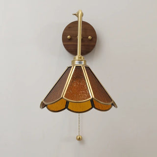 - Vintage Green Floral Metal Wall Lamp with Pull Chain Image - 9