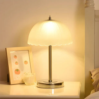 Elegant Umbrella Dome Glass Shade White LED Table Lamp Zawala Image - 1