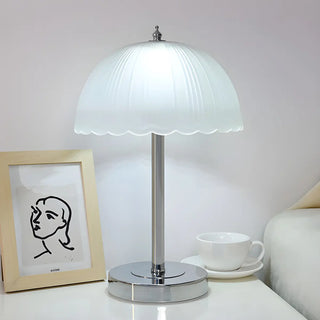 Elegant Umbrella Dome Glass Shade White LED Table Lamp Zawala Image - 11