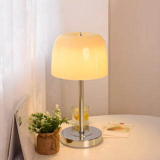 Elegant Umbrella Dome Glass Shade White LED Table Lamp Zawala Image - 4
