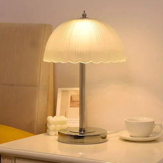 Elegant Umbrella Dome Glass Shade White LED Table Lamp Zawala Image - 6