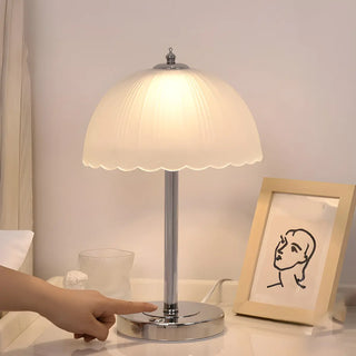 Elegant Umbrella Dome Glass Shade White LED Table Lamp Zawala Image - 7