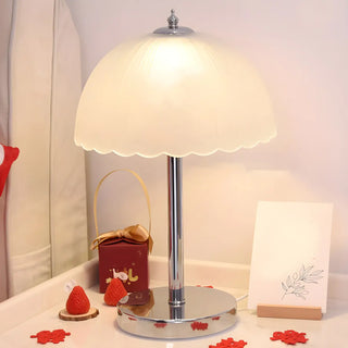 Elegant Umbrella Dome Glass Shade White LED Table Lamp Zawala Image - 8