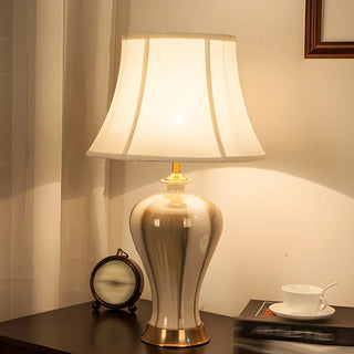 Elegant Fabric Drum Shape Ceramic Vase Table Lamp Zawala Image - 1
