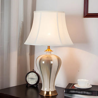 Elegant Fabric Drum Shape Ceramic Vase Table Lamp Zawala Image - 2