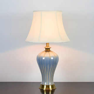 Elegant Fabric Drum Shape Ceramic Vase Table Lamp Zawala Image - 3