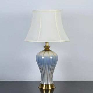 Elegant Fabric Drum Shape Ceramic Vase Table Lamp Zawala Image - 4