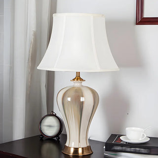 Elegant Fabric Drum Shape Ceramic Vase Table Lamp Zawala Image - 5