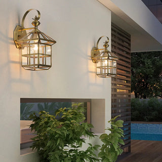 ZOWALA - Elegant Gold Lantern Glass Shade Bronze Wall Light Image - 2