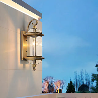 ZOWALA - Elegant Gold Lantern Glass Shade Bronze Wall Light Image - 3