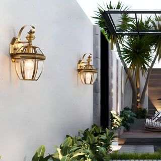 ZOWALA - Elegant Gold Lantern Glass Shade Bronze Wall Light Image - 4