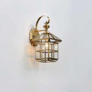 ZOWALA - Elegant Gold Lantern Glass Shade Bronze Wall Light Image - 6