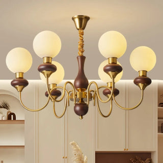 ZOWALA - Elegant Walnut Brass 6-Light Globe Chandelier
