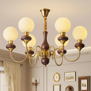 ZOWALA - Elegant Walnut Brass 6-Light Globe Chandelier