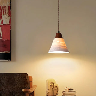 ZOWALA - Vintage Elegant Cone Ceramic Bedroom Walnut Pendant Light Image - 1
