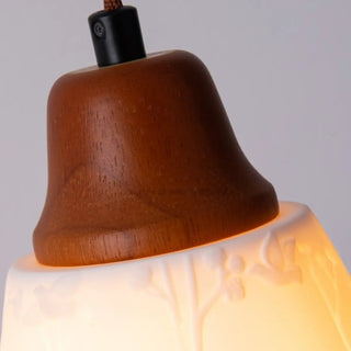 ZOWALA - Vintage Elegant Cone Ceramic Bedroom Walnut Pendant Light Image - 12