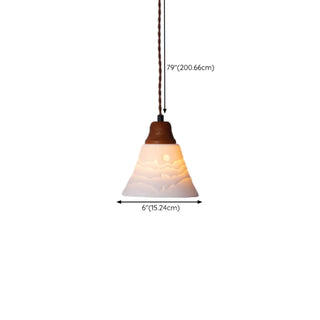ZOWALA - Vintage Elegant Cone Ceramic Bedroom Walnut Pendant Light Image - 16