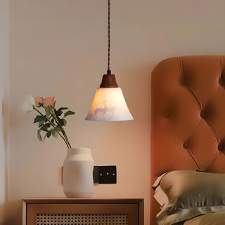 ZOWALA - Vintage Elegant Cone Ceramic Bedroom Walnut Pendant Light Image - 2