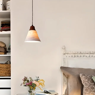 ZOWALA - Vintage Elegant Cone Ceramic Bedroom Walnut Pendant Light Image - 3