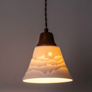 ZOWALA - Vintage Elegant Cone Ceramic Bedroom Walnut Pendant Light Image - 4
