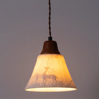 ZOWALA - Vintage Elegant Cone Ceramic Bedroom Walnut Pendant Light Image - 5