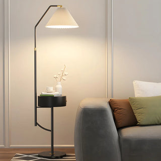 Elegant Bedside Cone Gold Floor Lamp with Side Table Zawala Image - 2