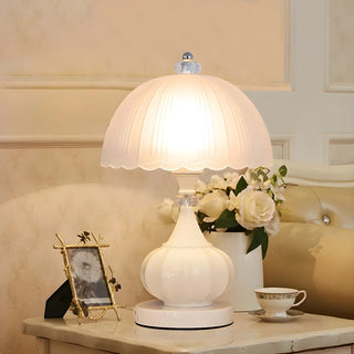 ZOWALA - Elegant White Dome Geometric Glass Bedroom Table Lamp Image - 1
