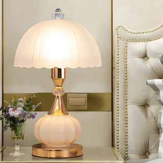 ZOWALA - Elegant White Dome Geometric Glass Bedroom Table Lamp Image - 17