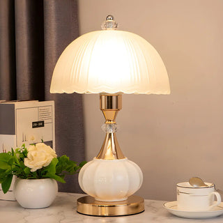 ZOWALA - Elegant White Dome Geometric Glass Bedroom Table Lamp Image - 18