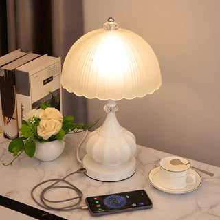 ZOWALA - Elegant White Dome Geometric Glass Bedroom Table Lamp Image - 2