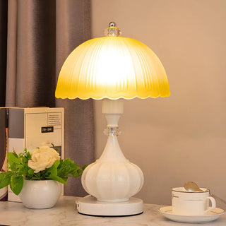 ZOWALA - Elegant White Dome Geometric Glass Bedroom Table Lamp Image - 4