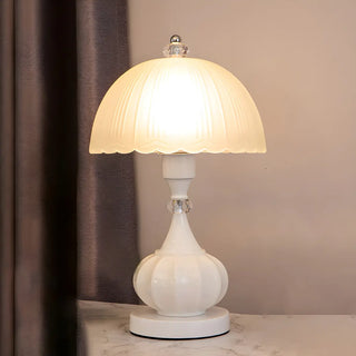 ZOWALA - Elegant White Dome Geometric Glass Bedroom Table Lamp Image - 6