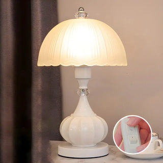 ZOWALA - Elegant White Dome Geometric Glass Bedroom Table Lamp Image - 7